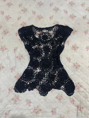 Top black mesh bordir rajut jaring vest goth grunge vintage