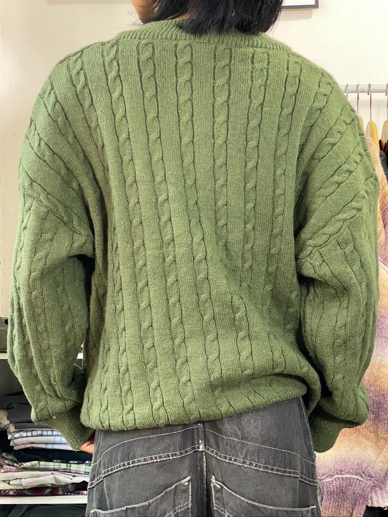 Knitwear Cable v neck Green, foto 3