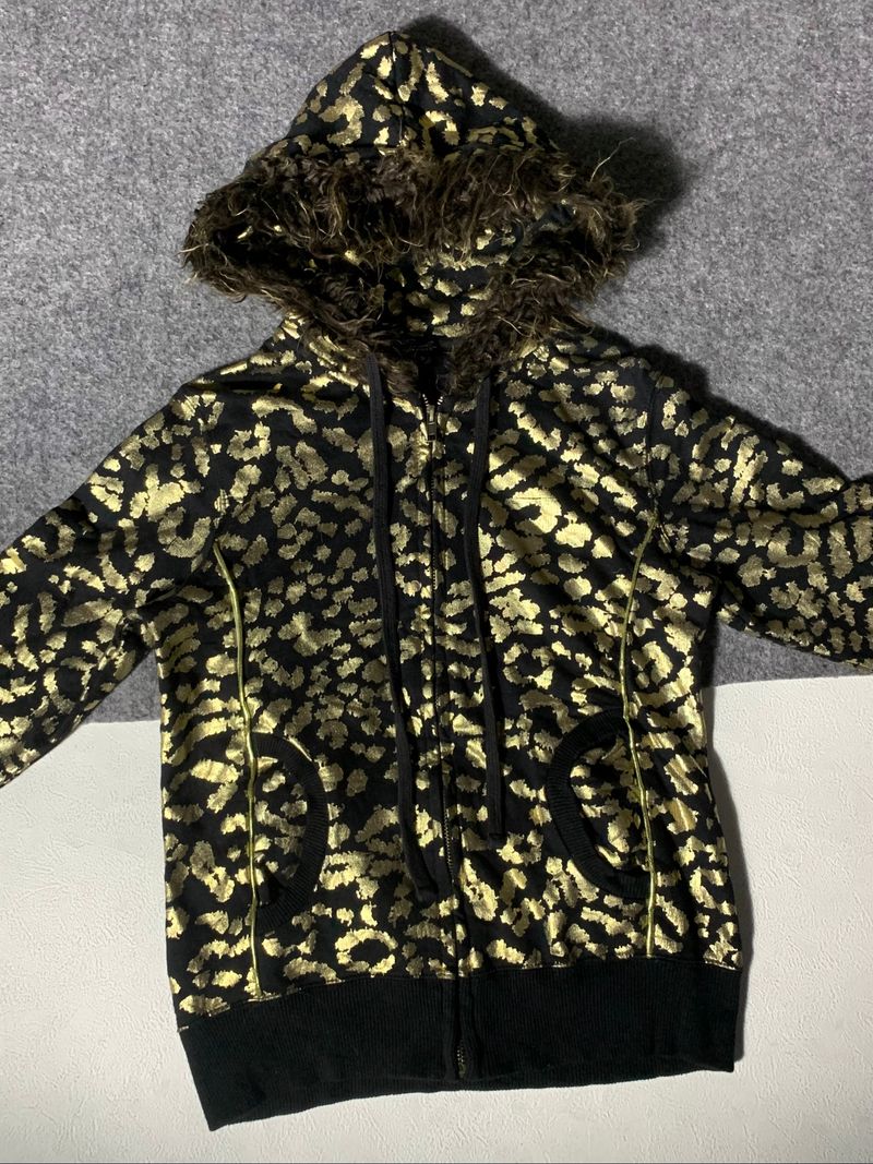 Platinum plush full pattern fur zipper hoodie, foto 4