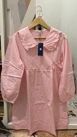 Midi mini dress baby pink salem suko uniqlo babydoll collar