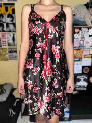 black floral red dress
